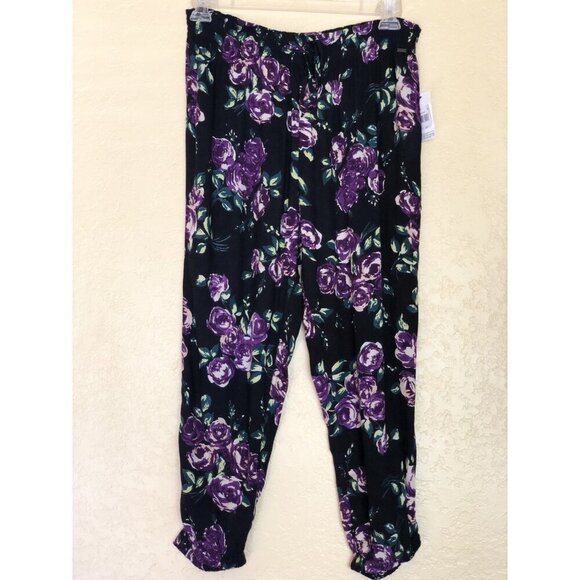 Volcom Women's Purple Summer Casual Defiant One Floral Print Harem Pants  M L - Picture 2 of 12